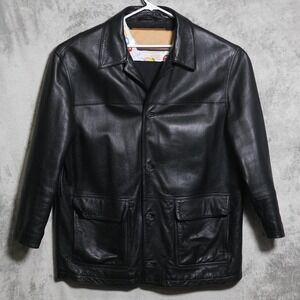 Vintage Timberland Weathergear Jacket Mens XL Black Leather Quilted Long Coat